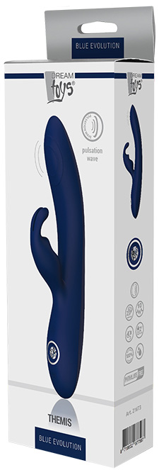 Vibrator Themis Blue Evolution, 10 Moduri Vibratii, Silicon, USB, Albastru Inchis, 22 cm