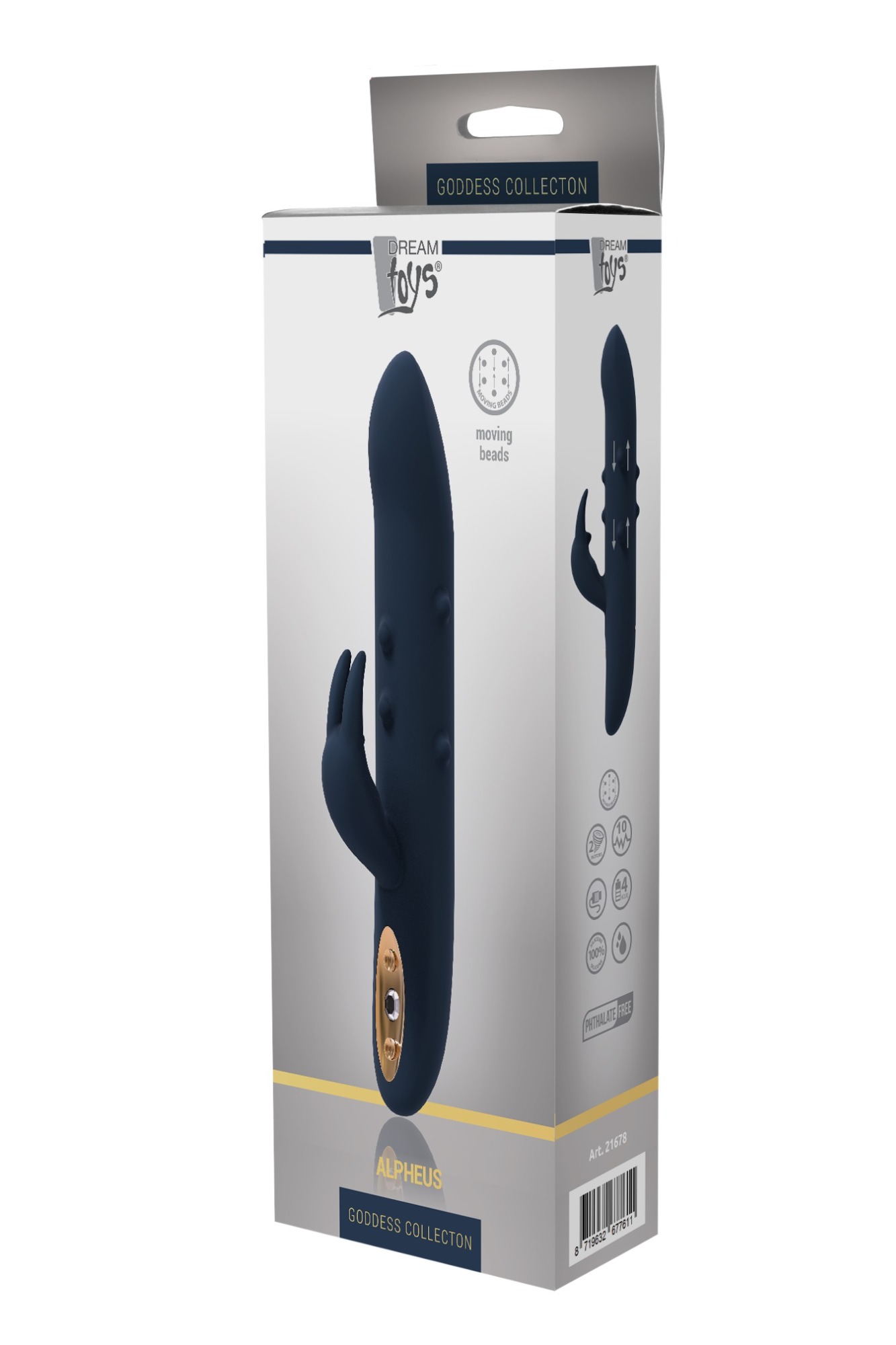 Vibrator Alpheus Goddess Collection, 10 Moduri Vibratii, Silicon, USB, Albastu Inchis, 23 cm