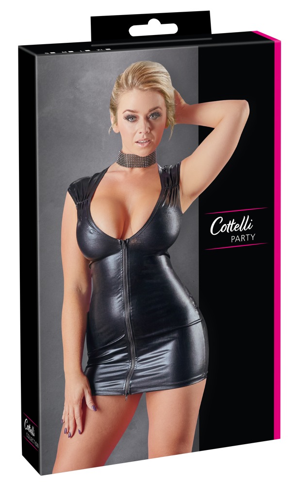 Rochie cu Decolteu Adanc, Wetlook, Negru in SexShop KUR Romania