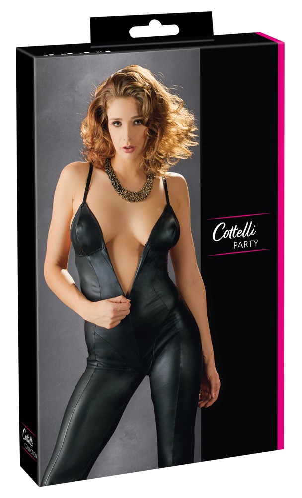 Catsuit Decoltat, Wetlook, Negru, M