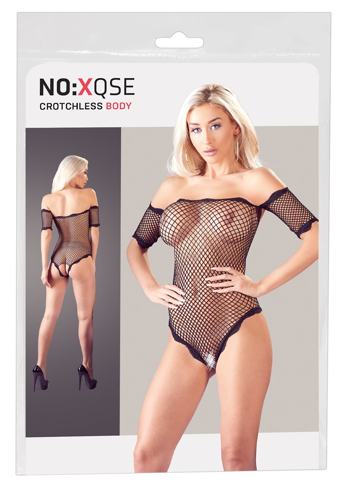 Body Crotchless din Plasa Fishnet, Negru in SexShop KUR Romania