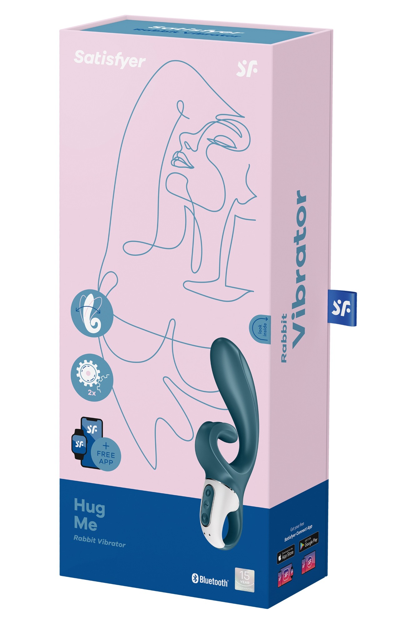 Vibrator Rabbit Hug Me Blueooth Control, Free App, Silicon, USB, Albastru, 20 cm