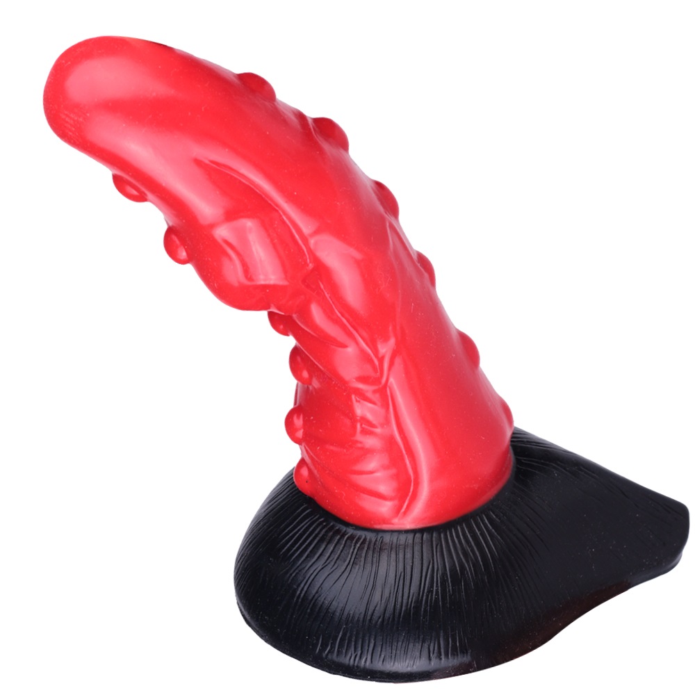 Dildo Magic Beast Silicon Lichid Ventuza Rosu/Negru 18 cm Passion Labs