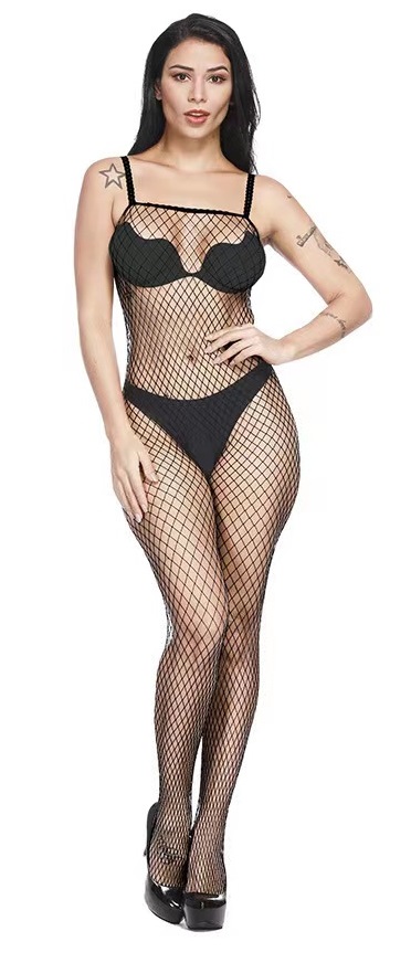 Bodystocking Pamela Crotchless Fishnet, Negru, S-L