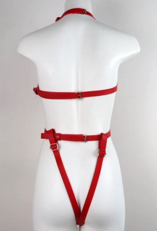 Harness Body, Piele Ecologica, Rosu, S-L, Guilty Toys