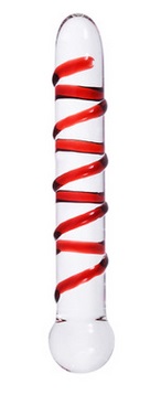 Dildo Red Stripes, Sticla, Transparent, 20 cm, Mokko Toys