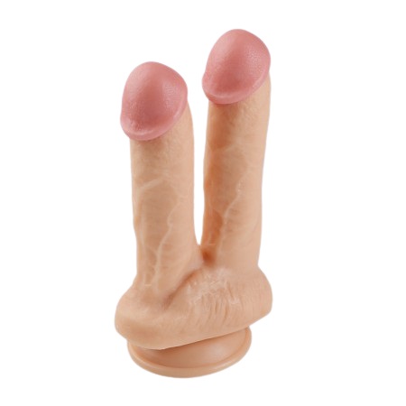 Dildo Dublu Realist cu Ventuza, PVC, Natural, 20.5 cm, Passion Labs