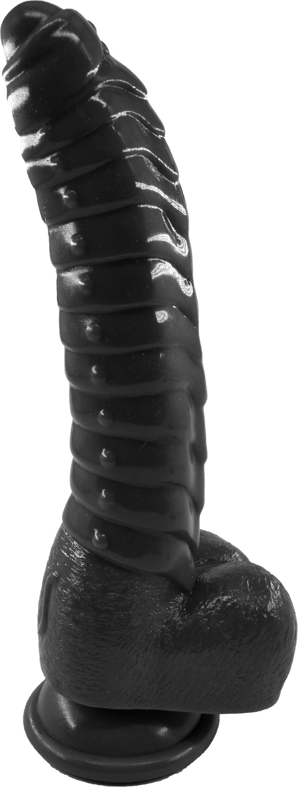 Dildo Extra Ribs cu Ventuza, PVC, Negru, in SexShop KUR Romania