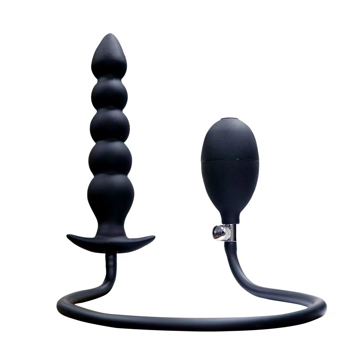 Dop Anal Gonflabil Beaded, PVC, Negru, 18 cm, Passion Labs