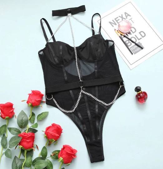 Body Sexy cu Lanturi, Negru, S, JGF Lingerie