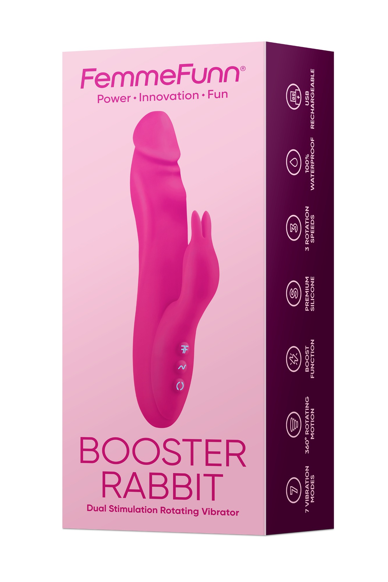 Vibrator Booster Rabbit FemmeFunn, 7 Moduri Vibratii, 3 Moduri Rotatii, Silicon Premium, USB, Roz, 21.6 cm