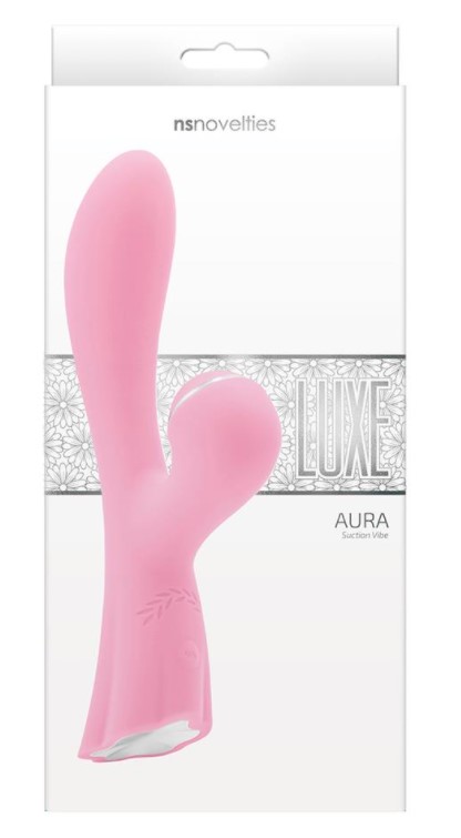 Vibrator Luxe Aura Silicon Vibrating&Suction USB Roz 20 cm