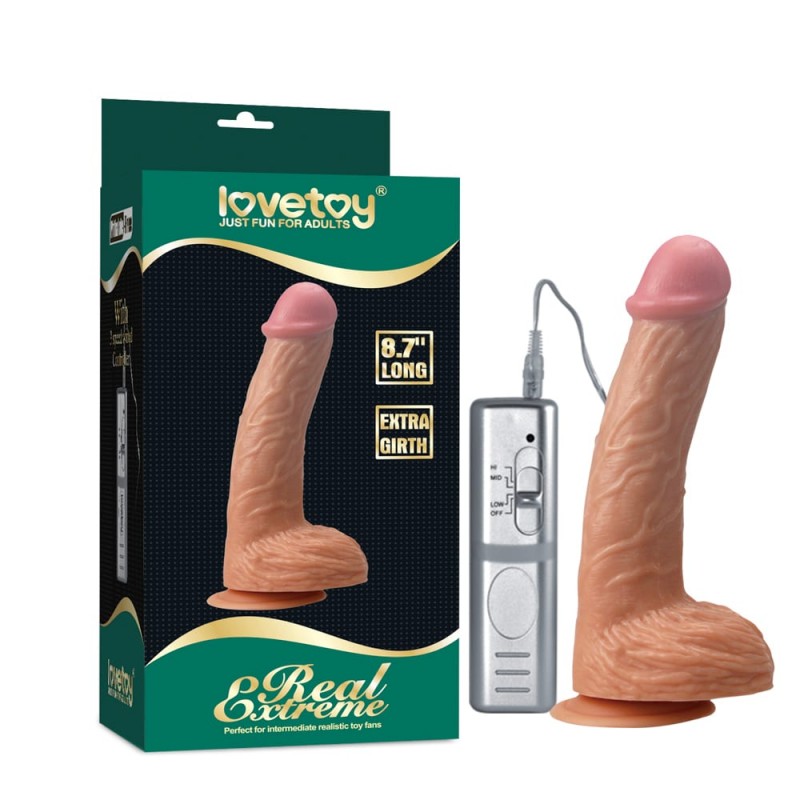 Vibrator Realist Real Extreme Extra Girth cu Ventuza si Telecomanda Natural 23 cm