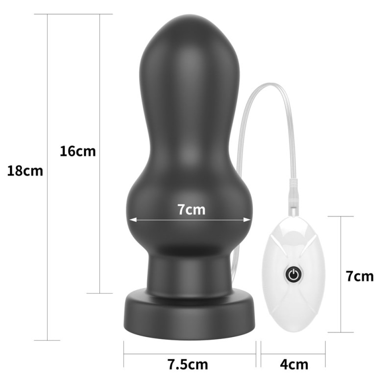 Vibrator Anal Rammer cu Telecomanda cu Fir, 10 Moduri Vibratii, PVC Moale, Negru, 17.5 cm