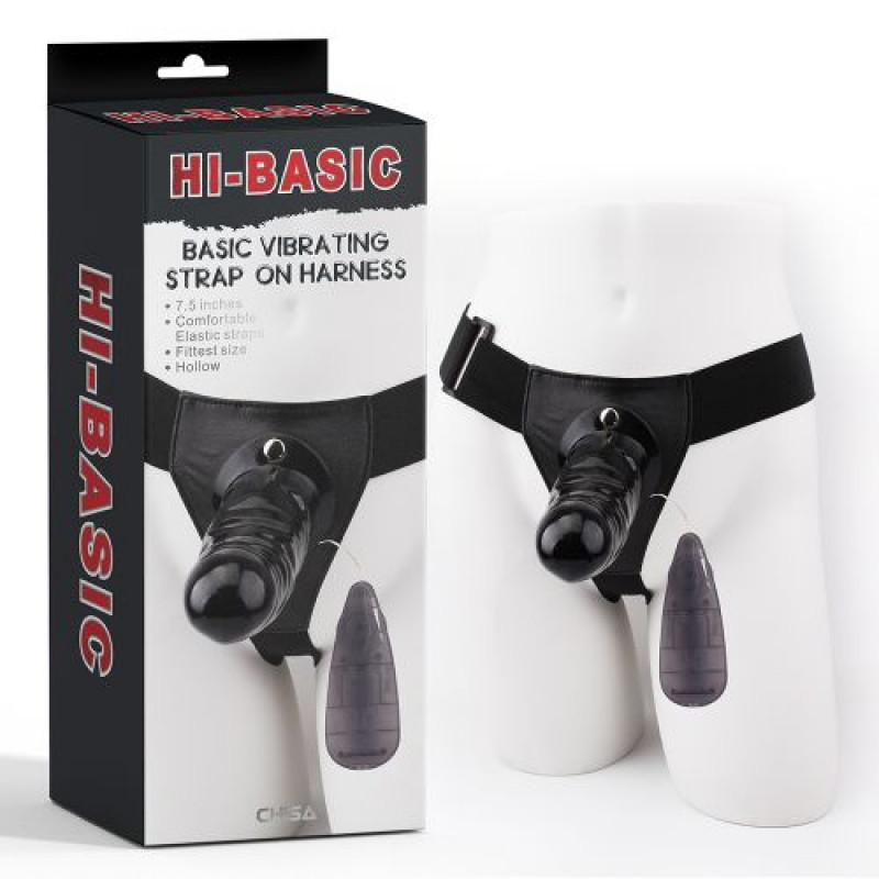 Strap On H0llow cu Dildo Realist Negru si Vibratii Multispeed Hi-Basic