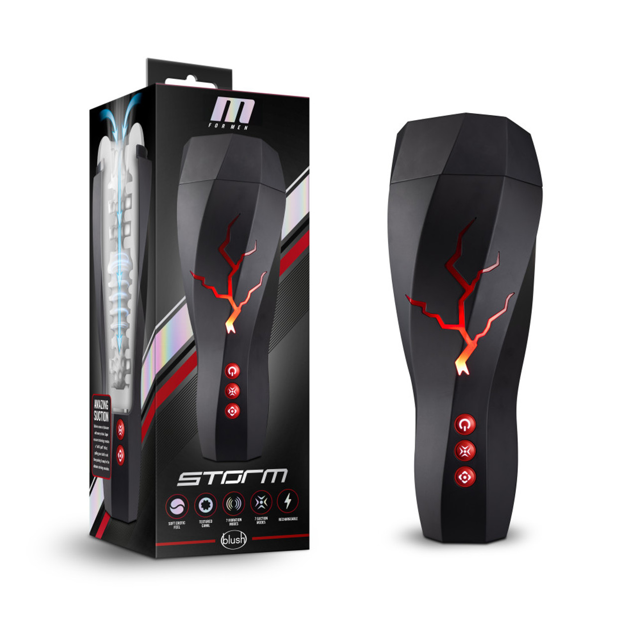 Masturbator Storm, 7 Moduri Vibratii,7 Moduri Suctiune, TPE, USB, 28.5 cm