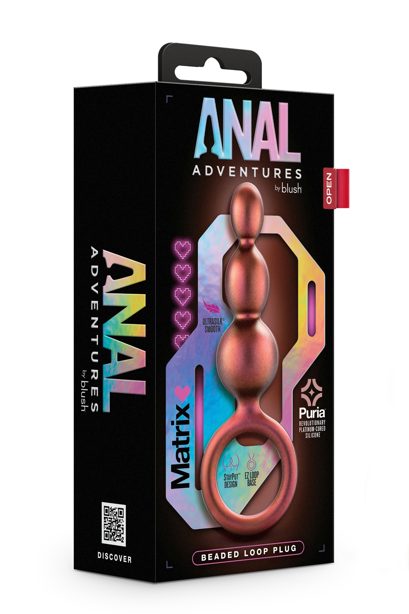 Dop Anal Adventures Matrix Beaded cu Inel, Silicon, Bronz, 13.9 cm