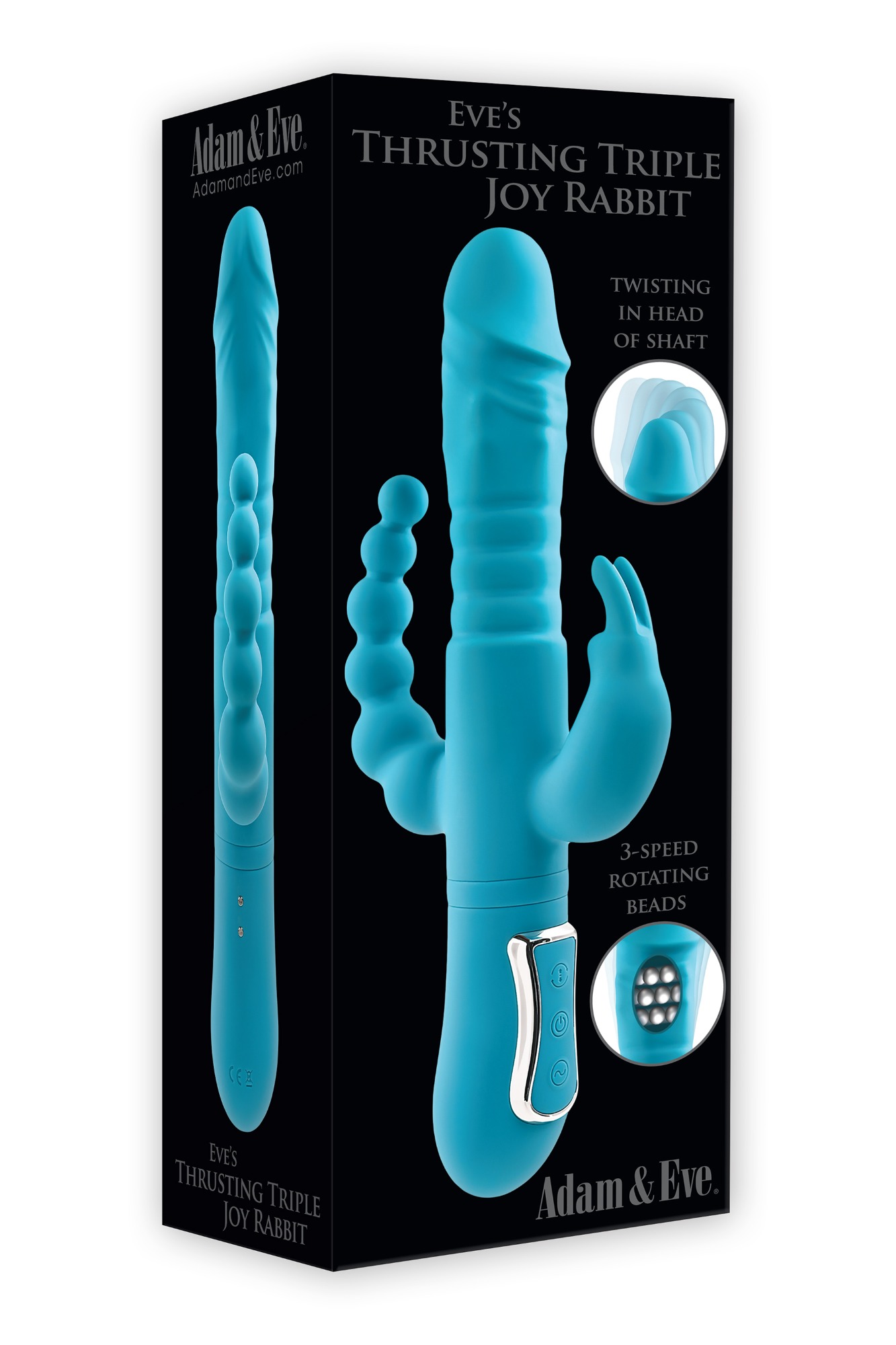 Vibrator Thrusting Triple Joy Rabbit, 10+3 Moduri Stimulatoare, Silicon, USB, Albastru, 25.4 cm