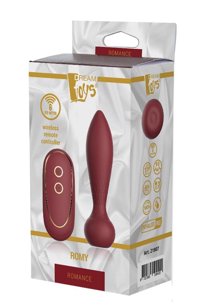 Dop Anal Romy Romance Remote Control 10 Moduri Vibratii Silicon USB Rosu 8.4 cm