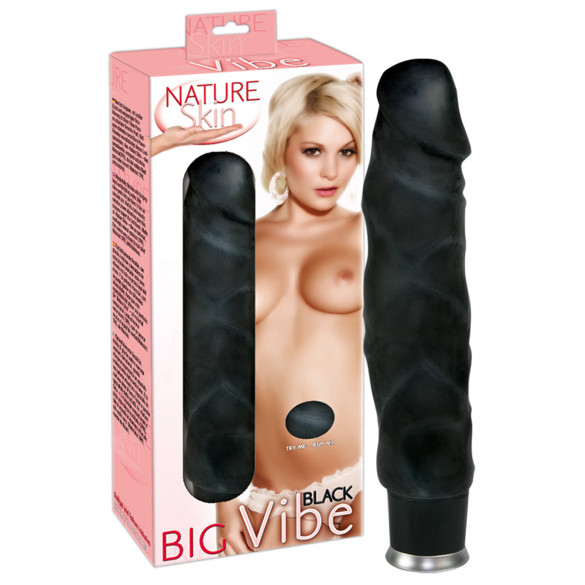 Vibrator Realist Big Black NatureSkin, 8 Moduri Vibratii, TPR, Negru, 23 cm