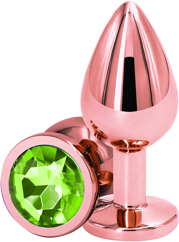 Dop Anal Charm Anal Plug Small, Rose Gold, Piatra Verde Deschis, Passion Labs