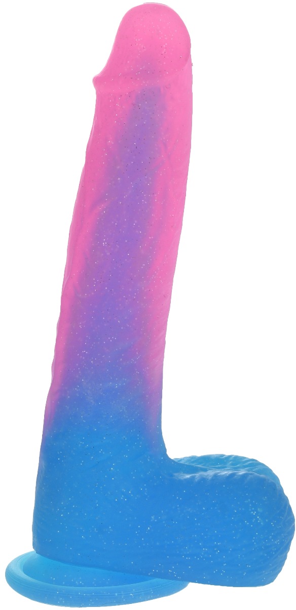 Dildo Realist Glitter Silicon Roz/Albastru 21 cm Mokko Toys