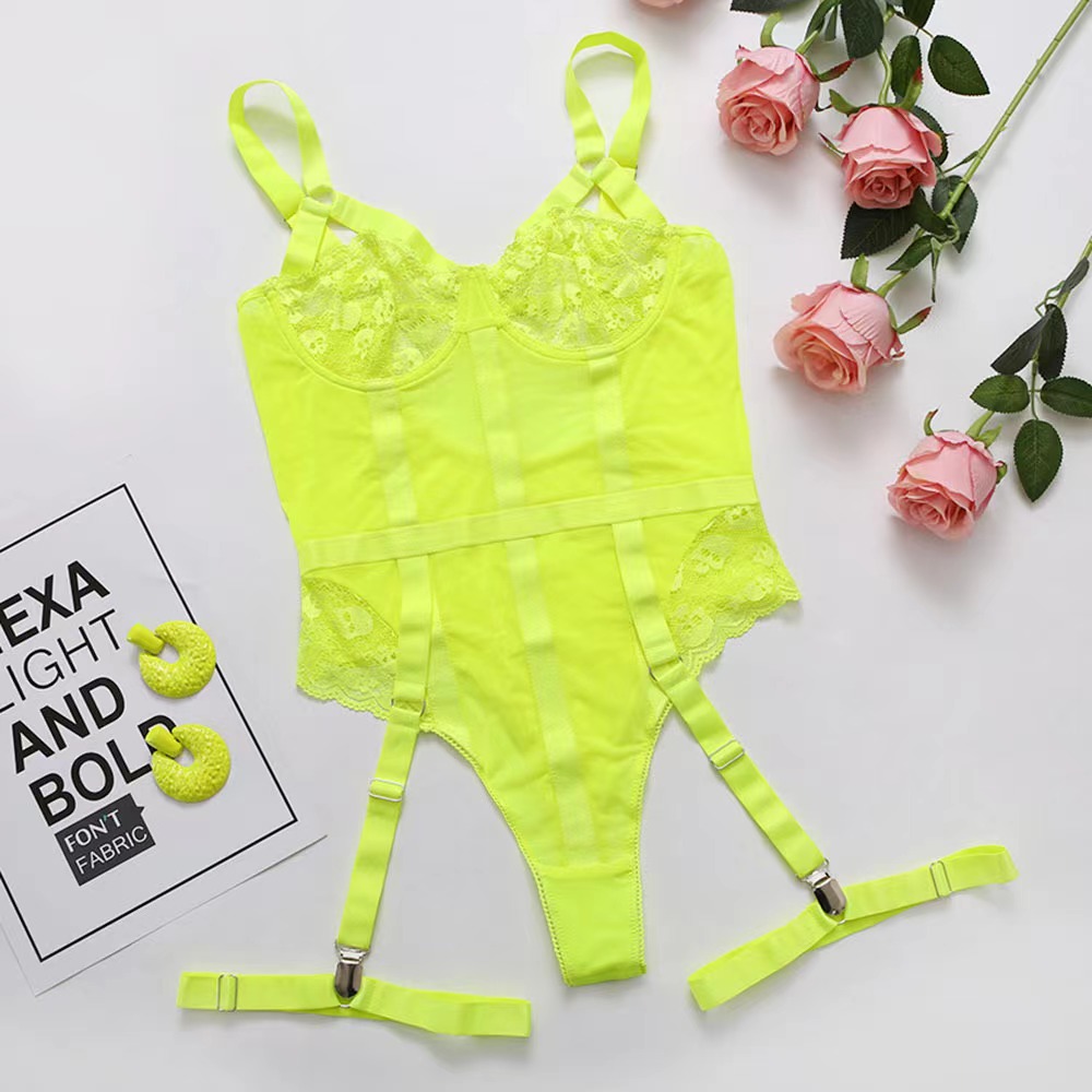 Body Sexy cu Jartiere, Verde Neon, M, JGF Lingerie