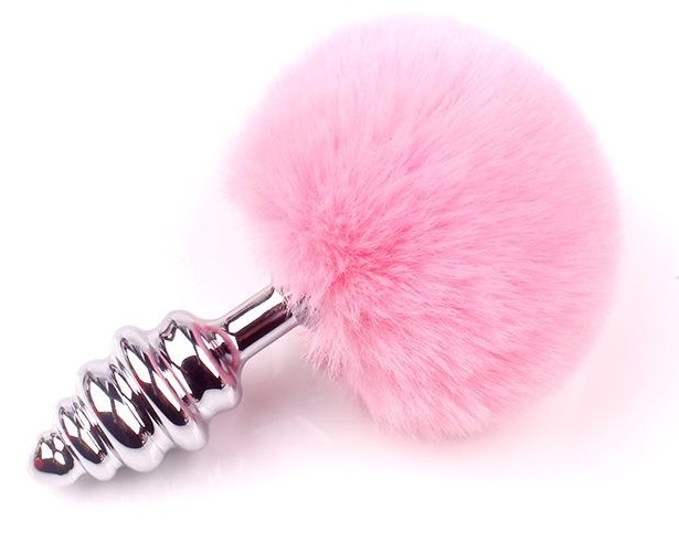 Dop Anal Fluffly Twist Small Metalic Coada Scurta Argintiu/Roz 7 cm Mokko Toys