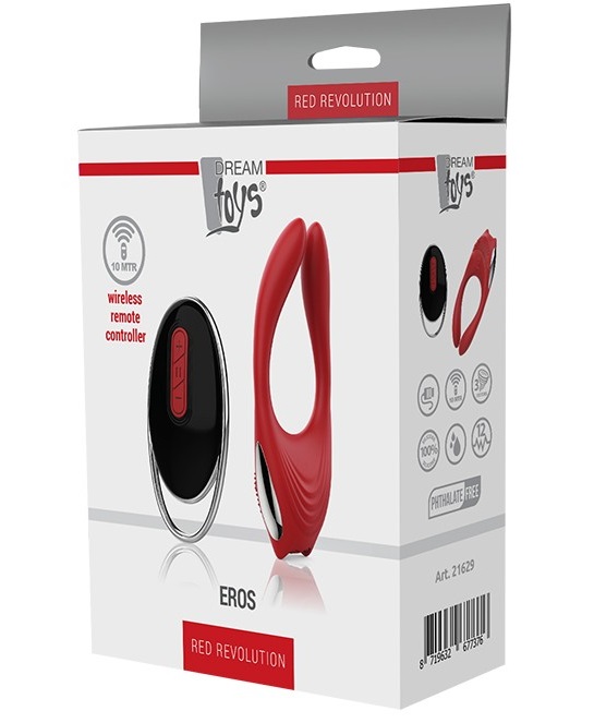 Vibrator Cuplu Eros Red Revolution, Remote Control, 12 Moduri Vibratii, Silicon, USB, Rosu