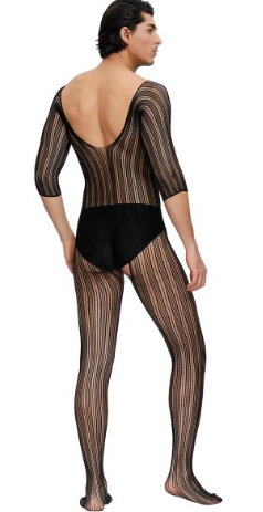 Bodystocking Crotchless Barbati Negru OS