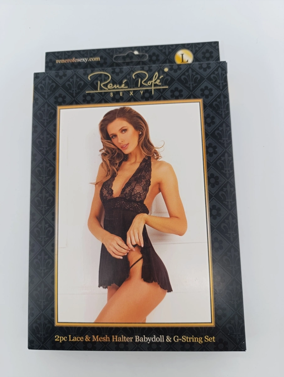 Babydoll si bikini Mesh Halter, Negru, L, #5, Erotic24.ro