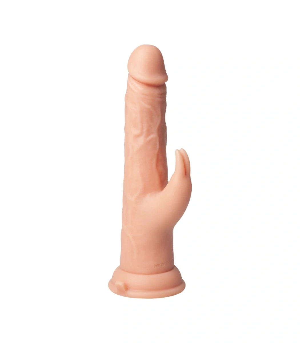 Vibrator Thruster Rabbit FemmeFunn, Remote Control, 10 Moduri Vibratii, 3 Moduri Impimgere, Silicon Lichid, USB, Natural, 20.8 cm