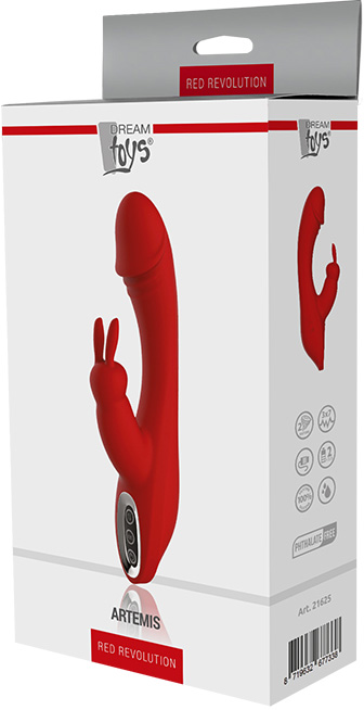 Vibrator Artemis Red Revolution 7+3 Moduri VIbratii, Silicon, USB, Rosu, 21 cm, Nr. 2, Erotic24.ro
