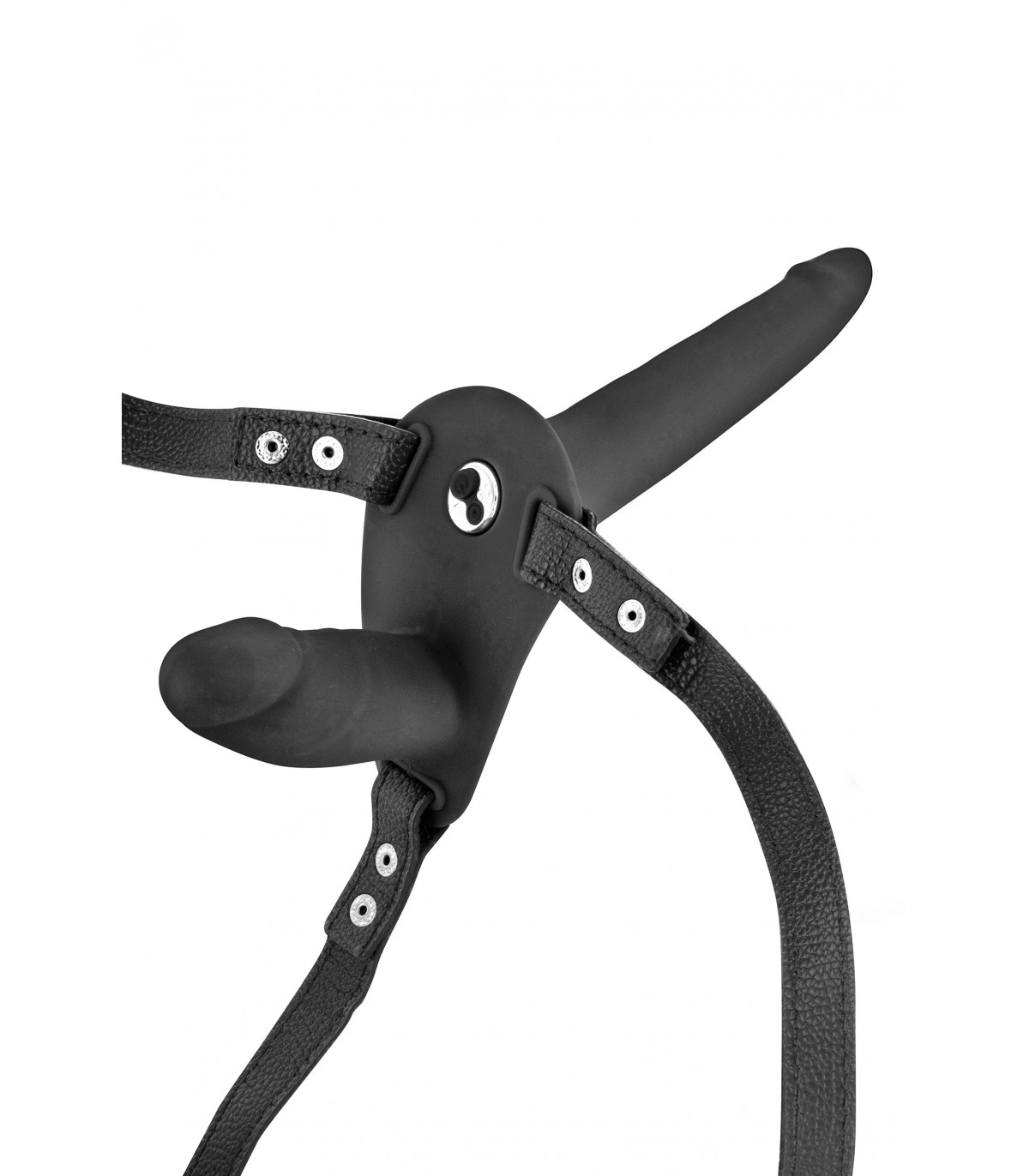 Strap-on Dublu 10 Moduri Vibratii, Silicon, USB, Negru, 15.5 cm, #2, Erotic24.ro