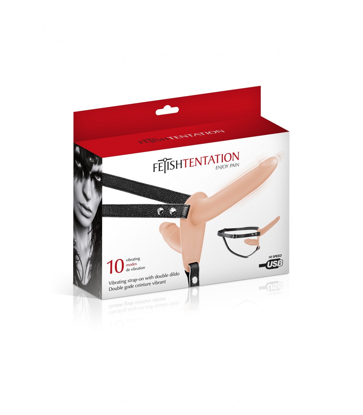 Strap-on Dublu 10 Moduri Vibratii, Silicon, USB, Natural, 15.5 cm, #3, Erotic24.ro