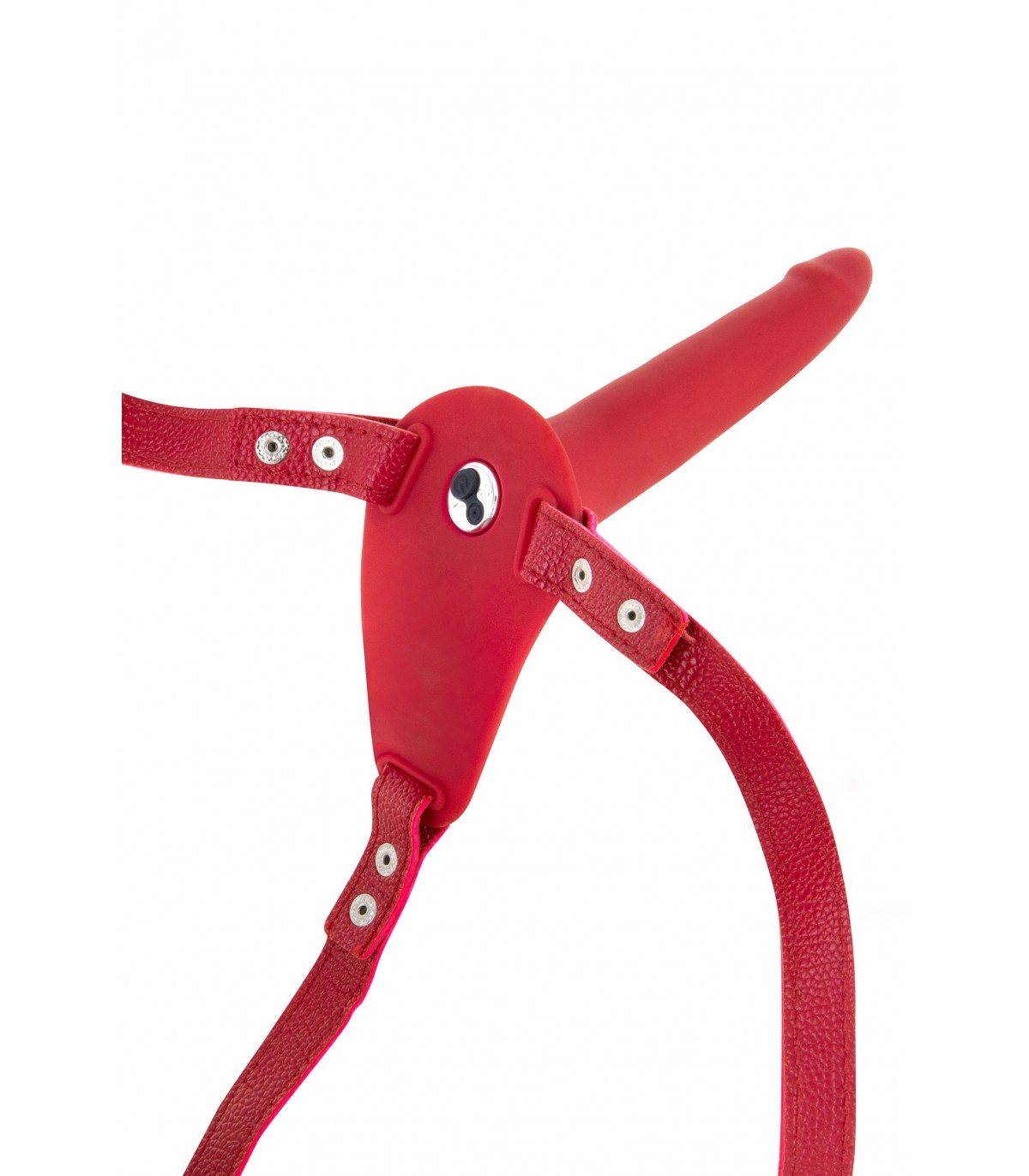 Strap-on 10 Moduri Vibratii, Silicon, USB, Rosu, 15.5 cm, Nr. 2, Erotic24.ro