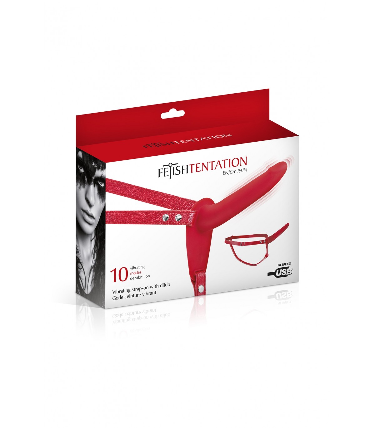 Strap-on 10 Moduri Vibratii, Silicon, USB, Rosu, 15.5 cm, Nr. 3, Erotic24.ro