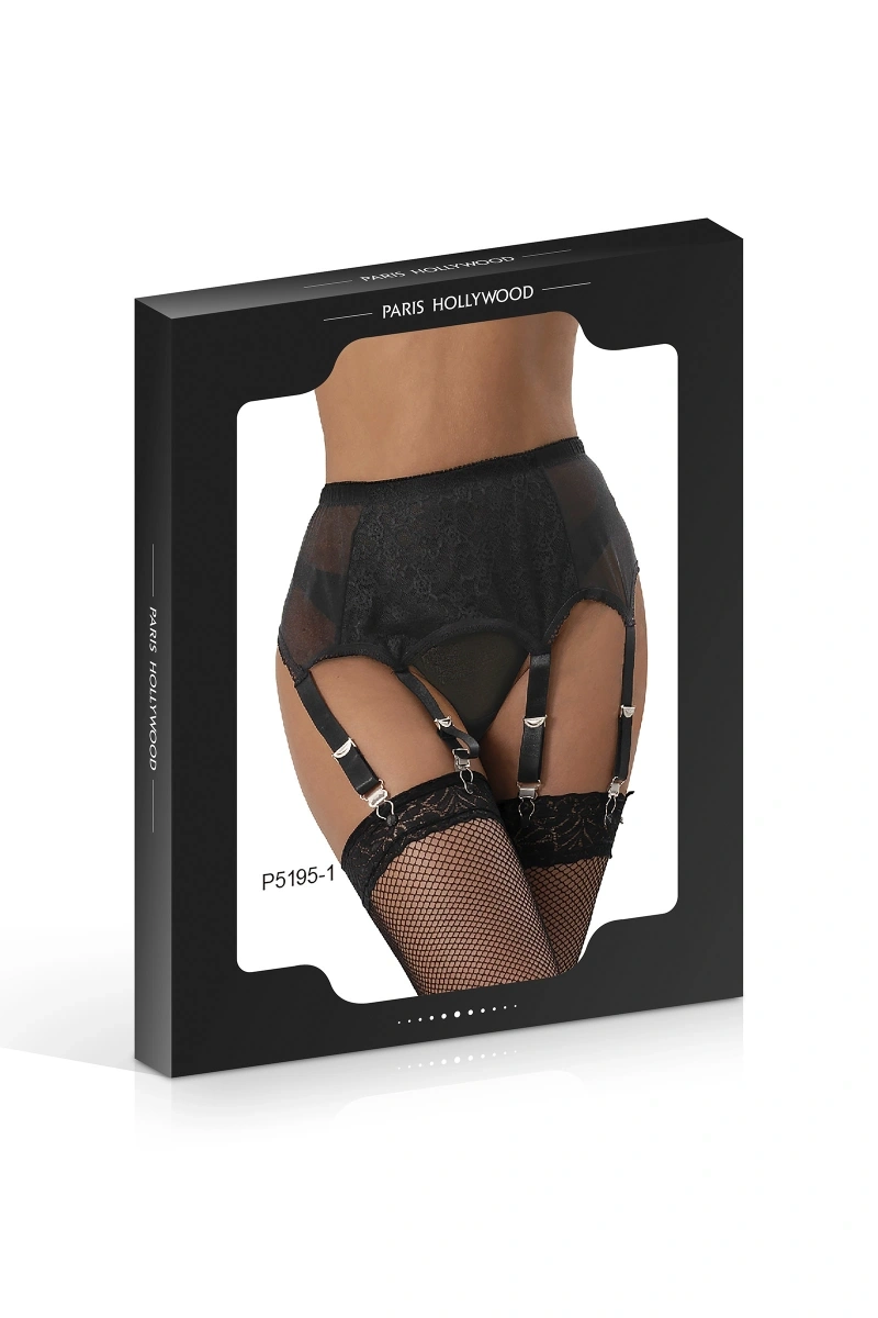 Portjartier si Bikini, Plasa Transparenta Florala, 6 Bretele, Negru, L/XL, #4, Erotic24.ro