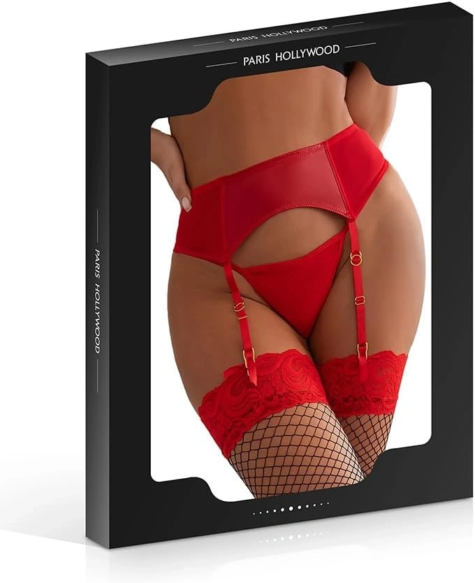 Portjartier si Bikini, Material Wetlook si Plasa Transparenta, Rosu, 2XL/3XL, #4, Erotic24.ro