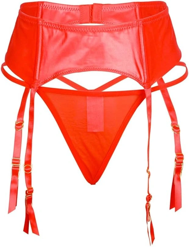 Portjartier si Bikini, Material Wetlook si Plasa Transparenta, Rosu, 2XL/3XL, #3, Erotic24.ro