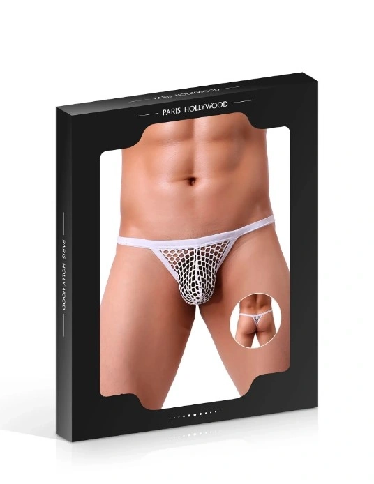 Bikini Tanga Barbati, Plasa Transparenta, Alb, S/M, Nr. 3, Erotic24.ro