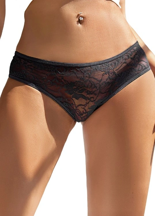 Bikini Sexy Crotchless din Dantela cu Fundita, Negru, S/M, #3, Erotic24.ro