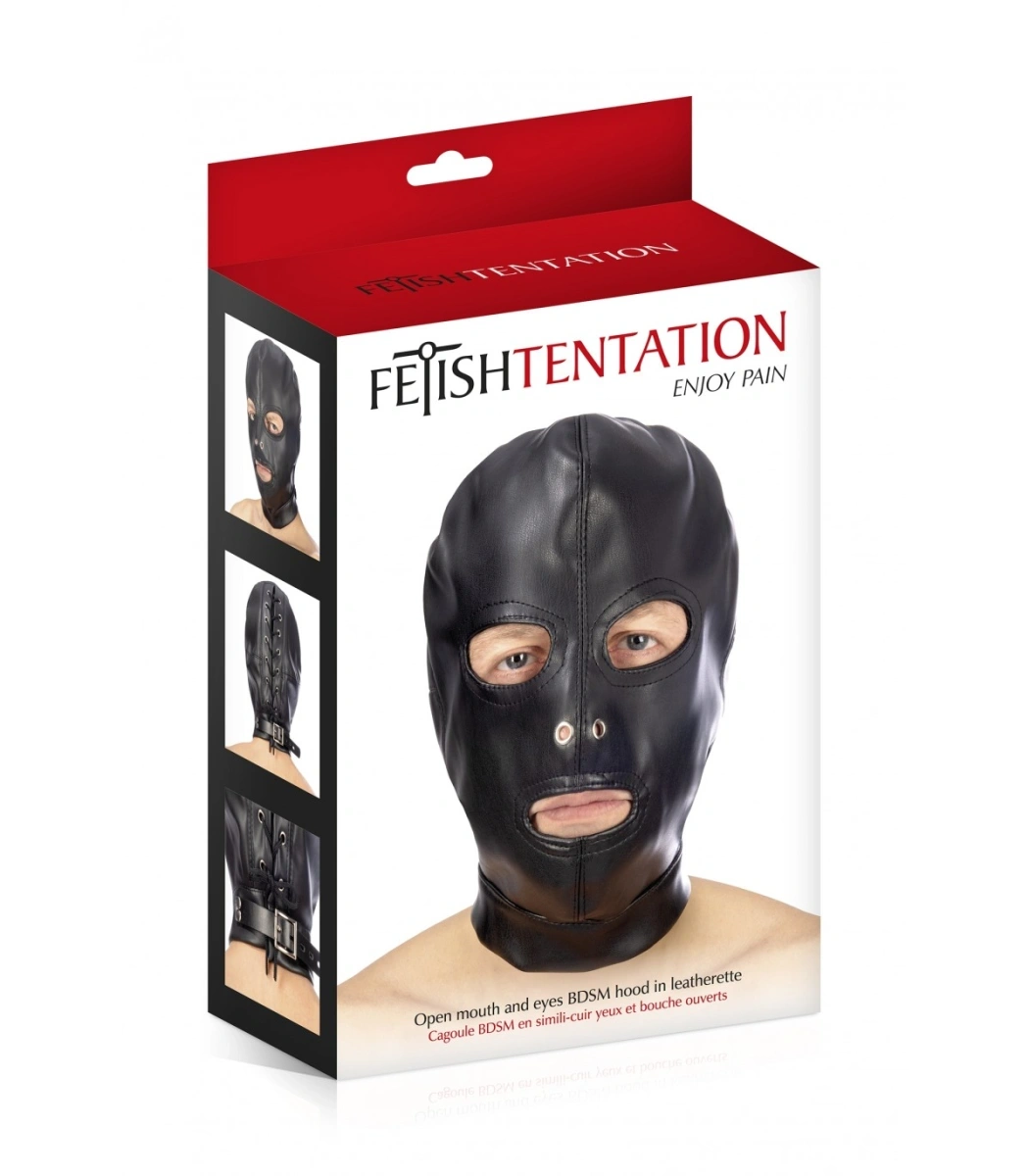 Masca BDSM cu Deschideri Ochi si Gura, Piele Ecologica, Negru, #3, Erotic24.ro