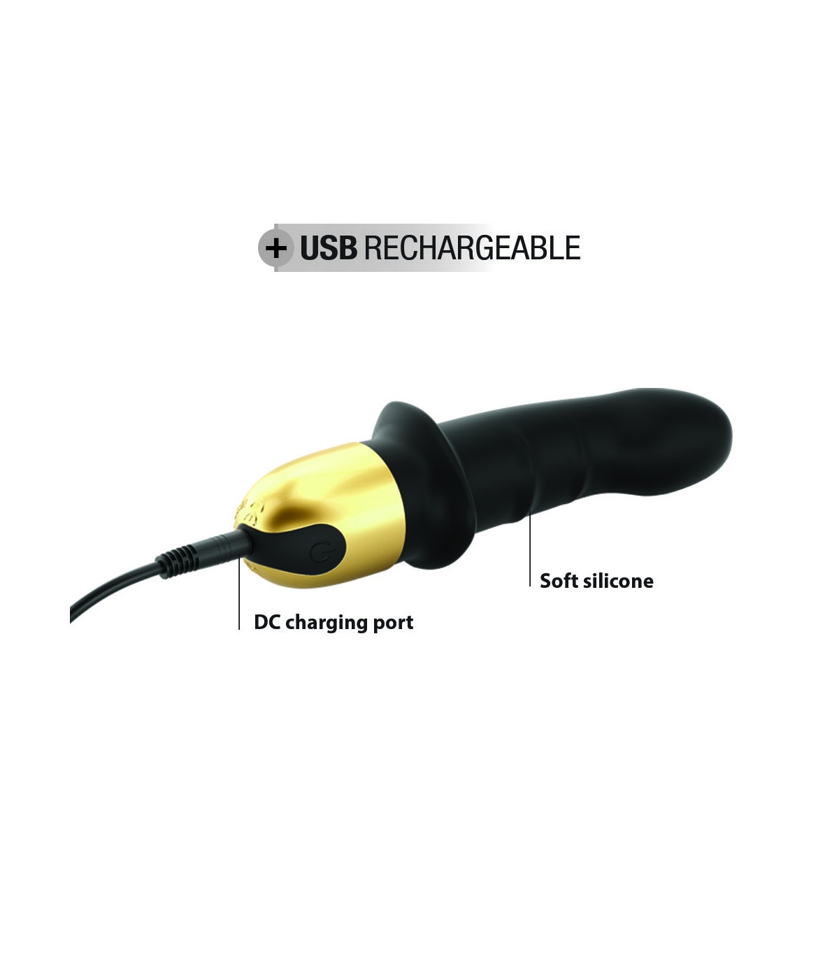 Vibrator Mini Lover 2.0, 10 Moduri Vibratii, Silicon, USB, Negru/Auriu, 16.5 cm, Nr. 4, Erotic24.ro