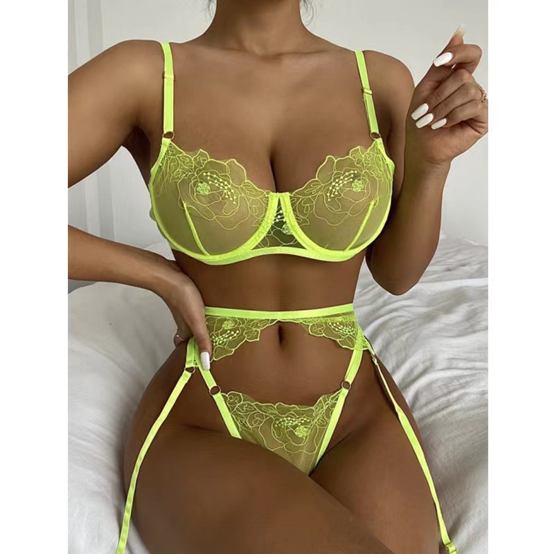 Set 3 Piese Lenjerie, Verde Neon, M, JGF Lingerie, Nr. 1, Erotic24.ro