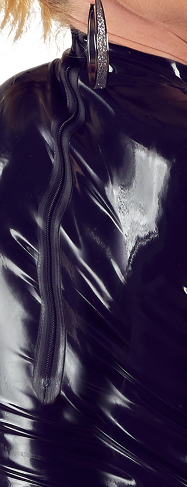 Rochie Mini din Latex, Guler Inalt, Negru, M, #6, Erotic24.ro