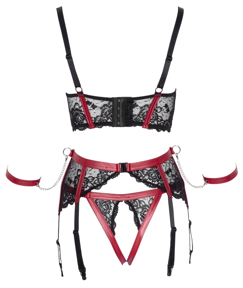 Set Lenjerie 3 Piese cu Catuse, Negru/Rosu, M, #6, Erotic24.ro