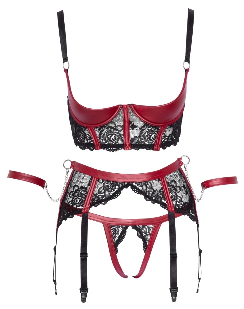Set Lenjerie 3 Piese cu Catuse, Negru/Rosu, M, #5, Erotic24.ro
