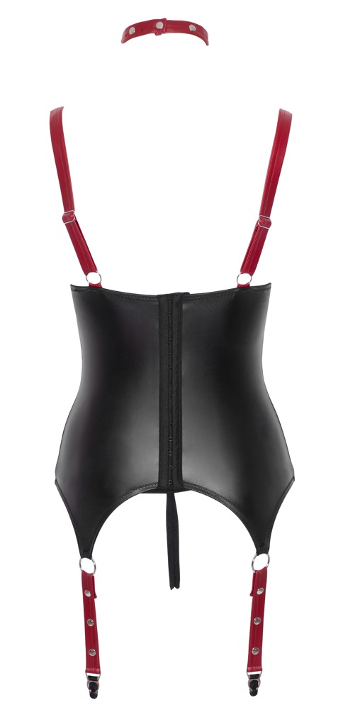 Set Lenjerie Bondage 4 Piese, Wetlook, Negru/Rosu, L, #6, Erotic24.ro