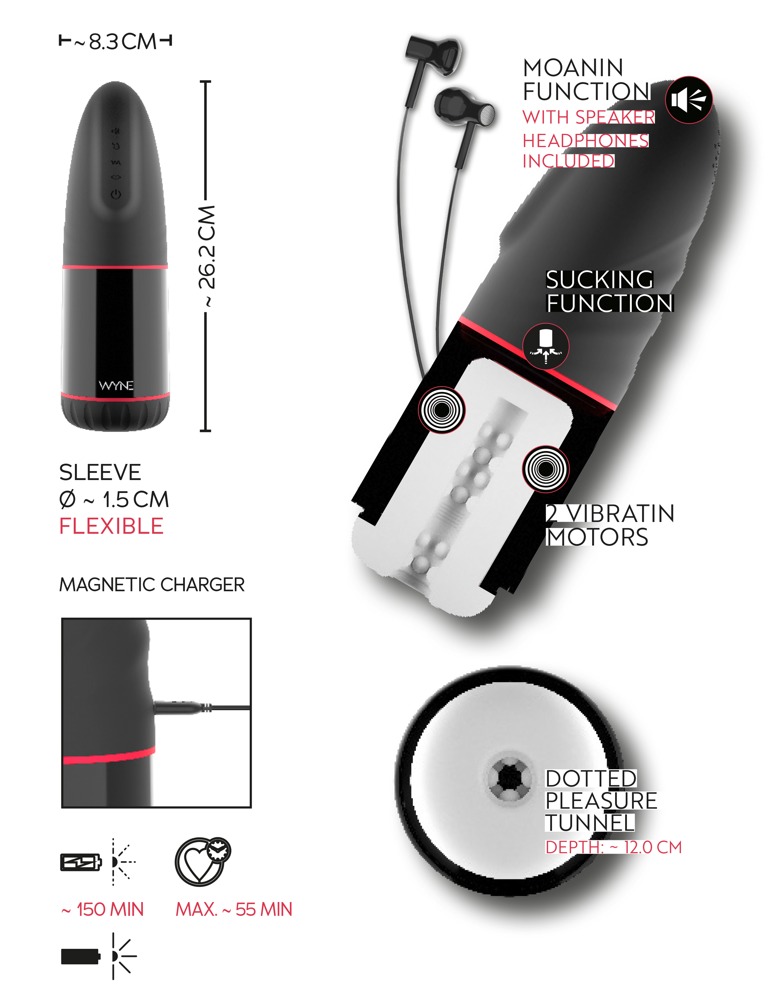 Masturbator Wyne 02, Vibration, Sucking, Moaning, TPE, Alb, 26.2 cm, #13, Erotic24.ro